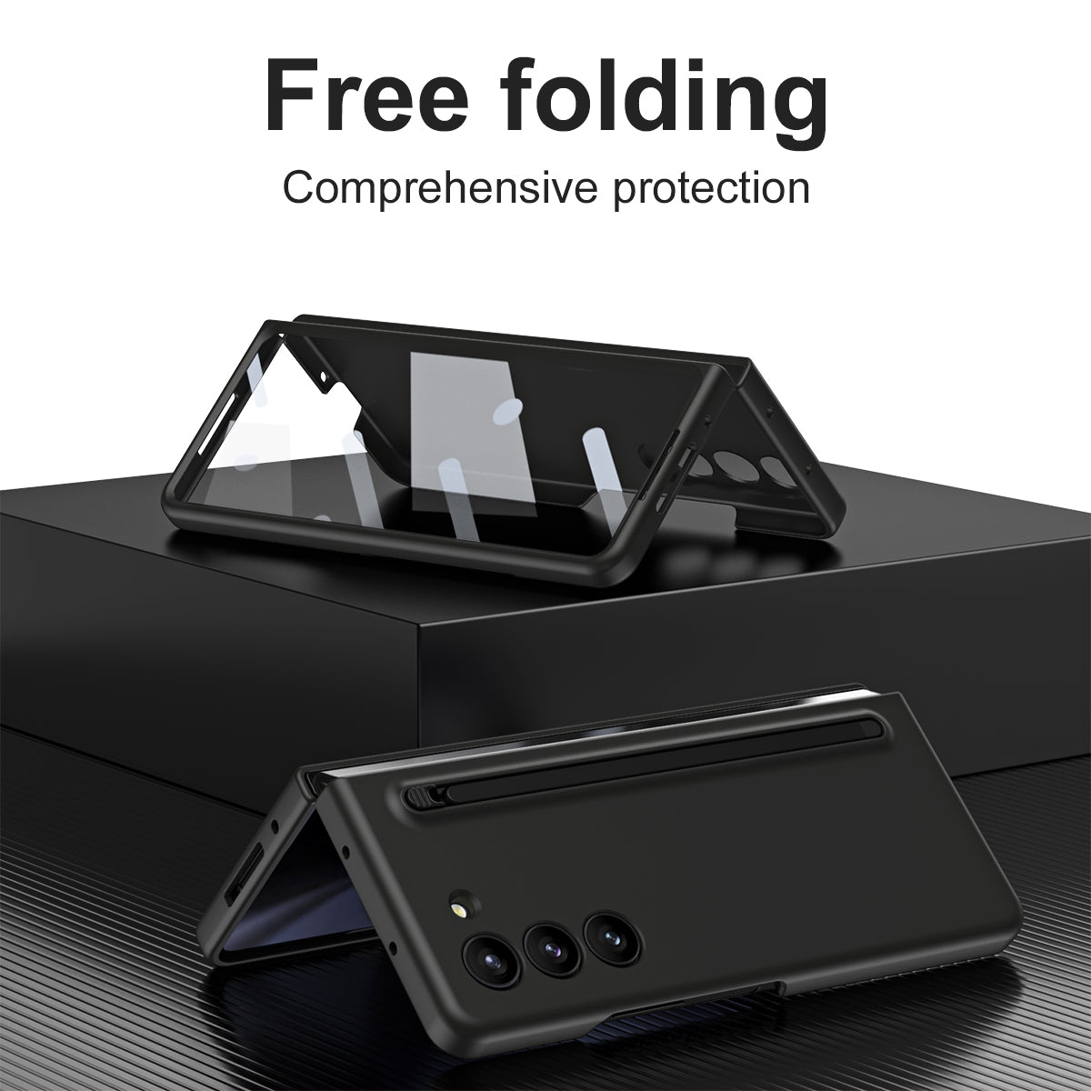 For Samsung Galaxy Z Fold6 5G Case Shockproof Phone Cover with Stylus / Tempered Glass Film - Black+Black Stylus