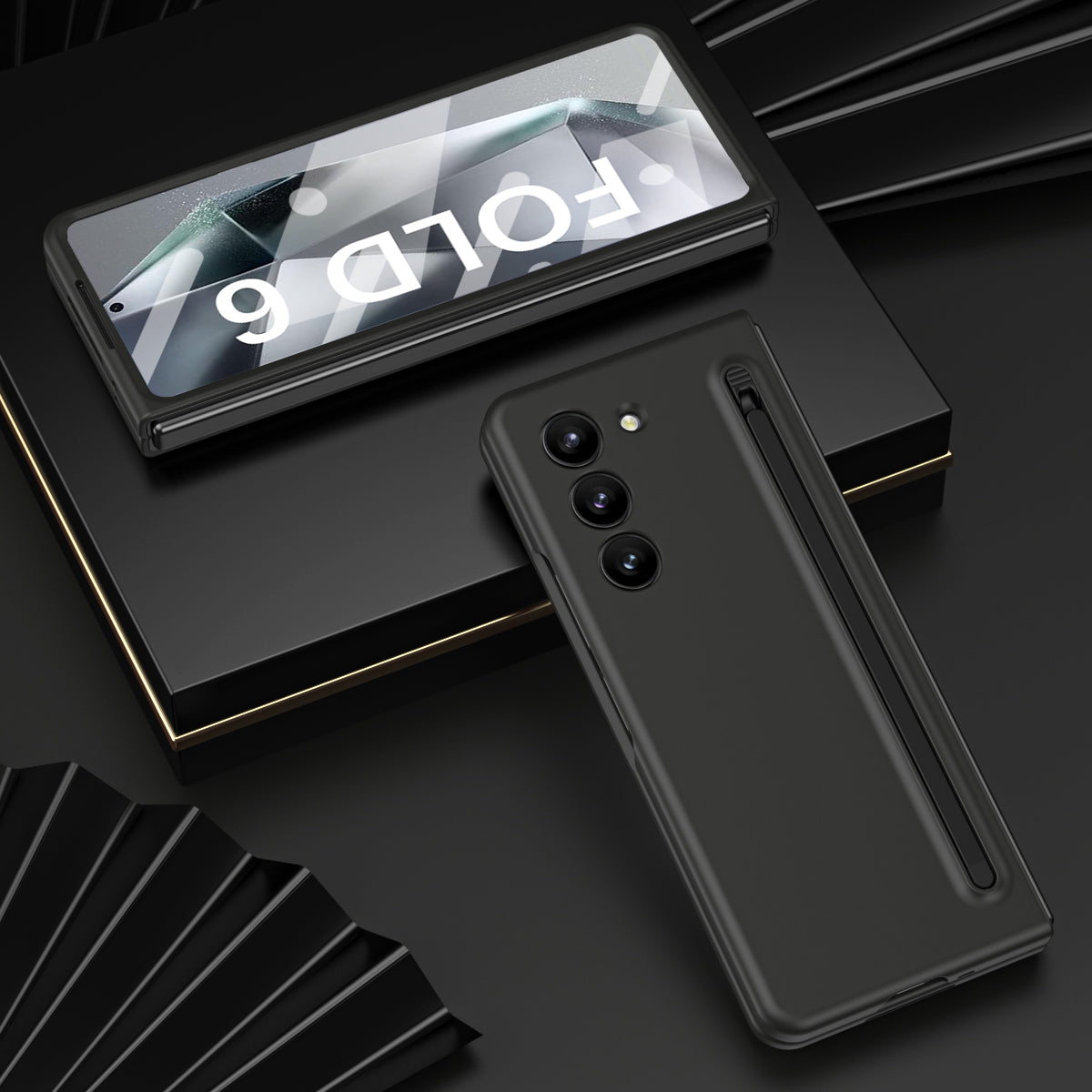 For Samsung Galaxy Z Fold6 5G Case Shockproof Phone Cover with Stylus / Tempered Glass Film - Black+Black Stylus