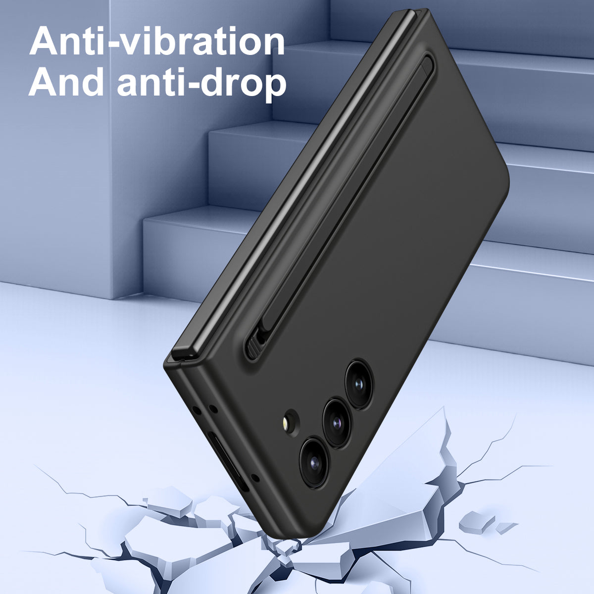 For Samsung Galaxy Z Fold6 5G Case Shockproof Phone Cover with Stylus / Tempered Glass Film - Black+Black Stylus
