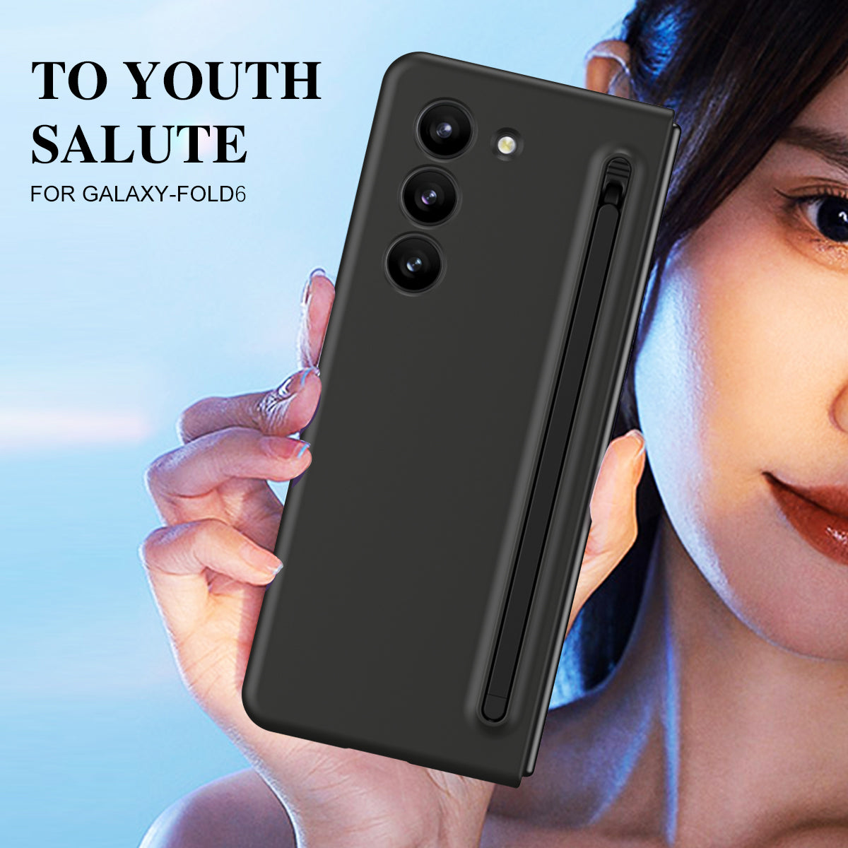 For Samsung Galaxy Z Fold6 5G Case Shockproof Phone Cover with Stylus / Tempered Glass Film - Black+Black Stylus