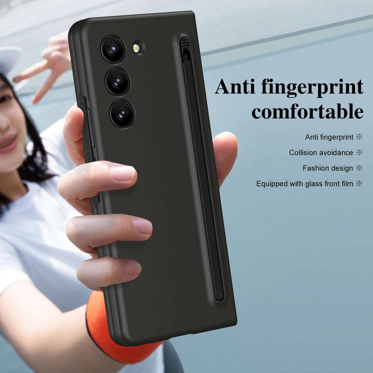 For Samsung Galaxy Z Fold6 5G Case Shockproof Phone Cover with Stylus / Tempered Glass Film - Black+Black Stylus