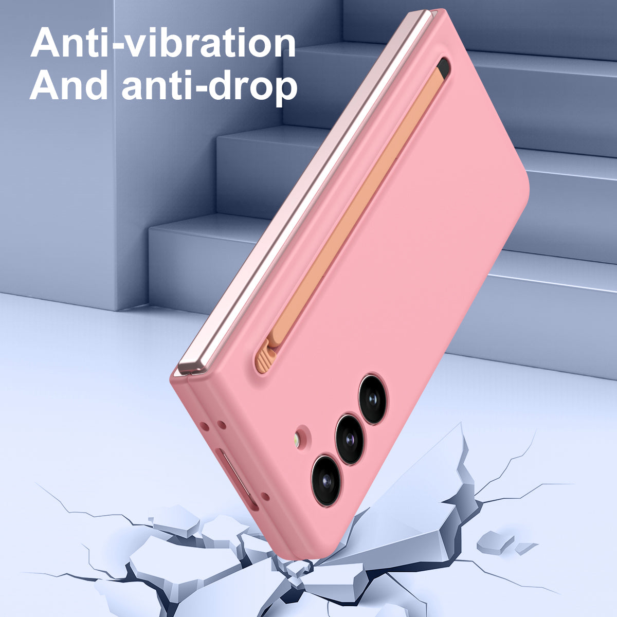 For Samsung Galaxy Z Fold6 5G Case PC Phone Cover with Stylus  /  Tempered Glass Film - Pink+Pink Stylus