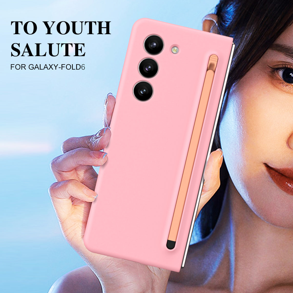 For Samsung Galaxy Z Fold6 5G Case PC Phone Cover with Stylus  /  Tempered Glass Film - Pink+Pink Stylus