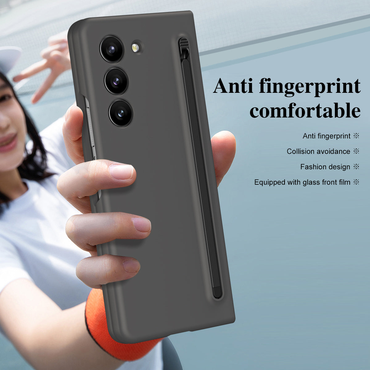 For Samsung Galaxy Z Fold6 5G Case PC Phone Cover with Stylus  /  Tempered Glass Film - Dark Grey+Black Stylus