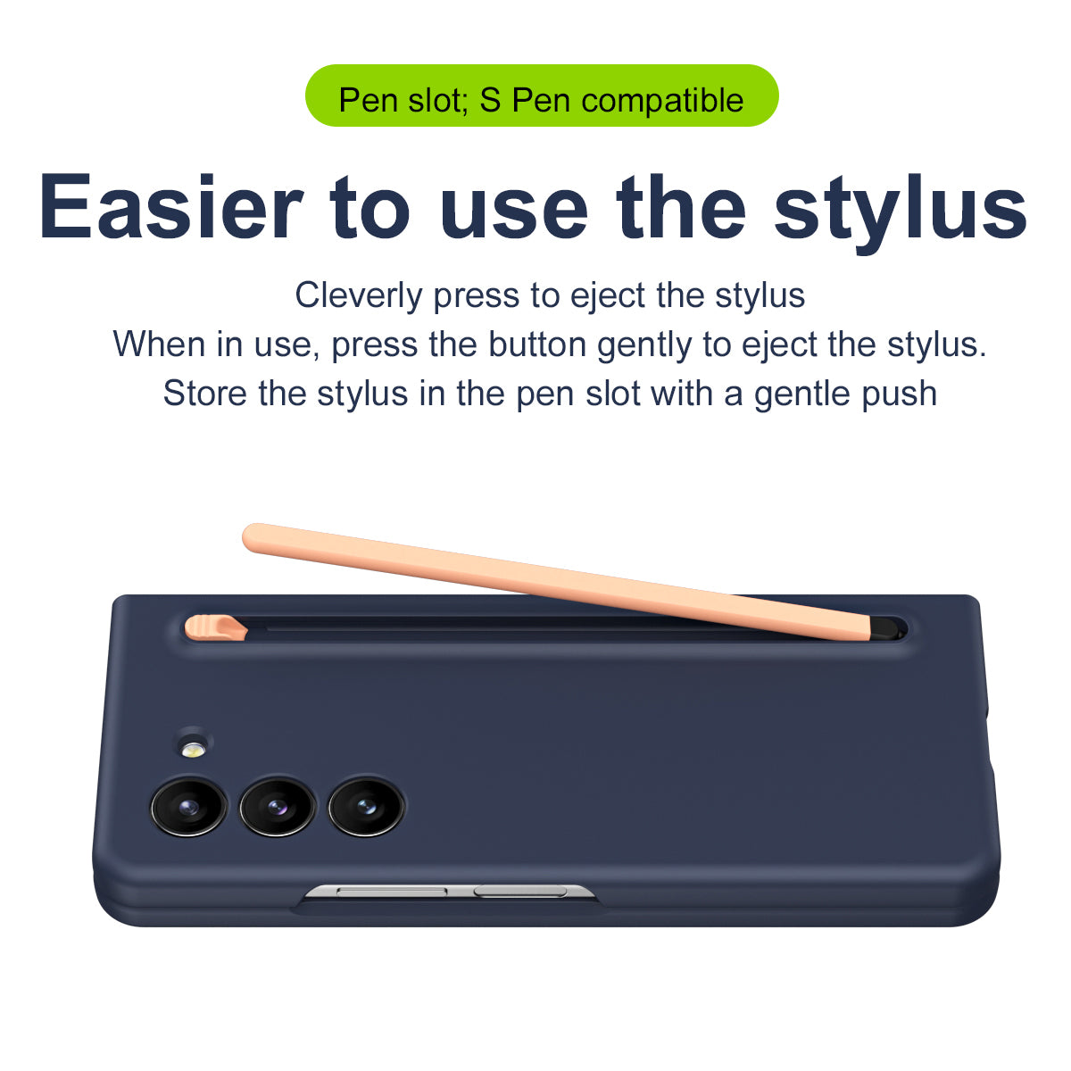For Samsung Galaxy Z Fold6 5G Case PC Phone Cover with Stylus  /  Tempered Glass Film - Dark Blue+Pink Stylus