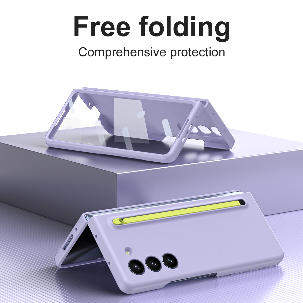 For Samsung Galaxy Z Fold6 5G Case PC Phone Cover with Stylus  /  Tempered Glass Film - Purple+Green Stylus