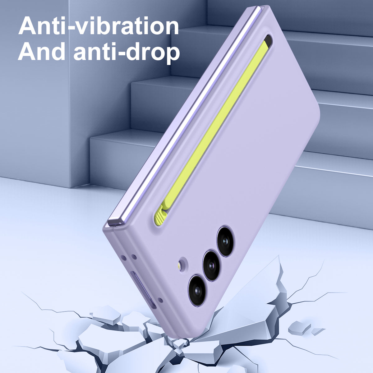 For Samsung Galaxy Z Fold6 5G Case PC Phone Cover with Stylus  /  Tempered Glass Film - Purple+Green Stylus