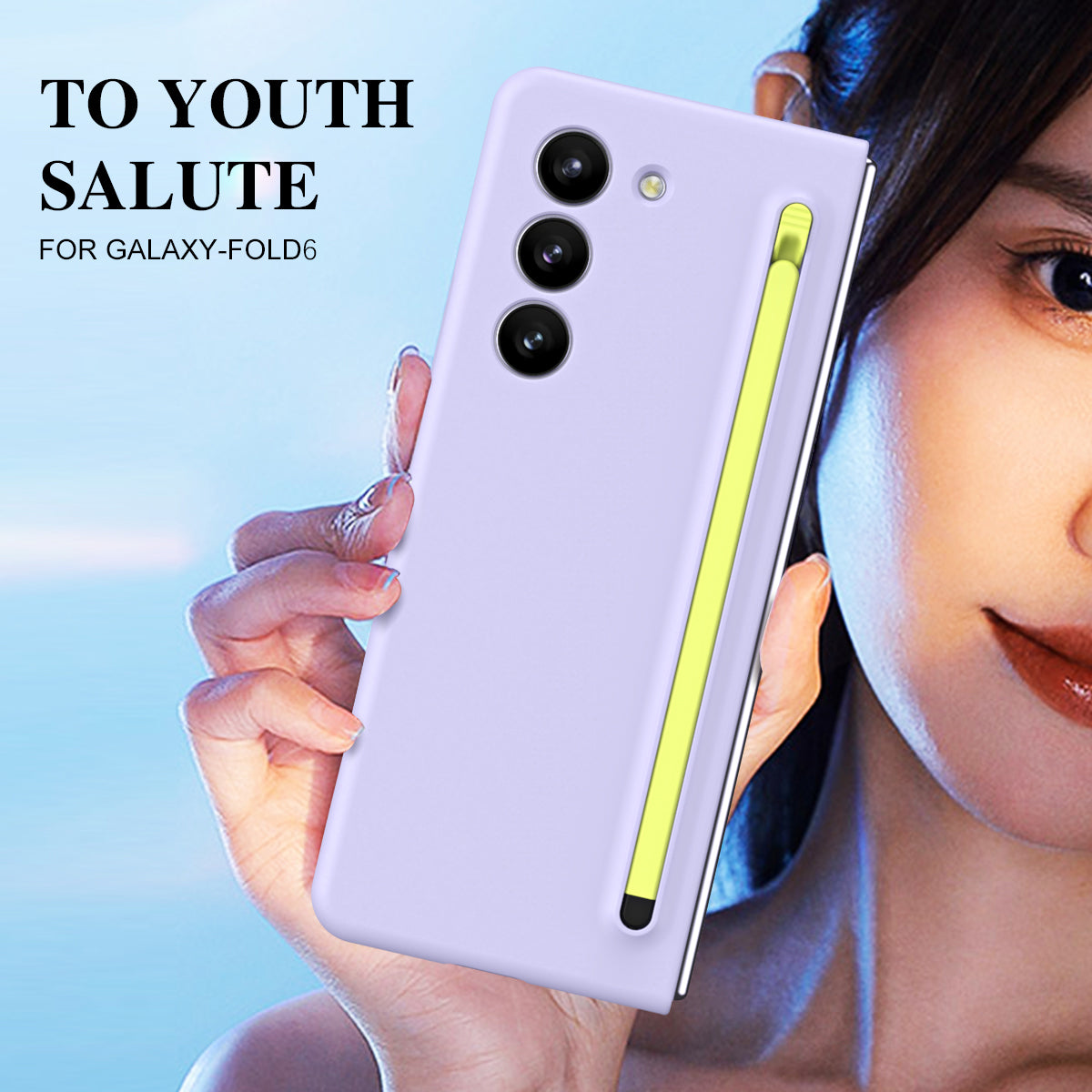 For Samsung Galaxy Z Fold6 5G Case PC Phone Cover with Stylus  /  Tempered Glass Film - Purple+Green Stylus