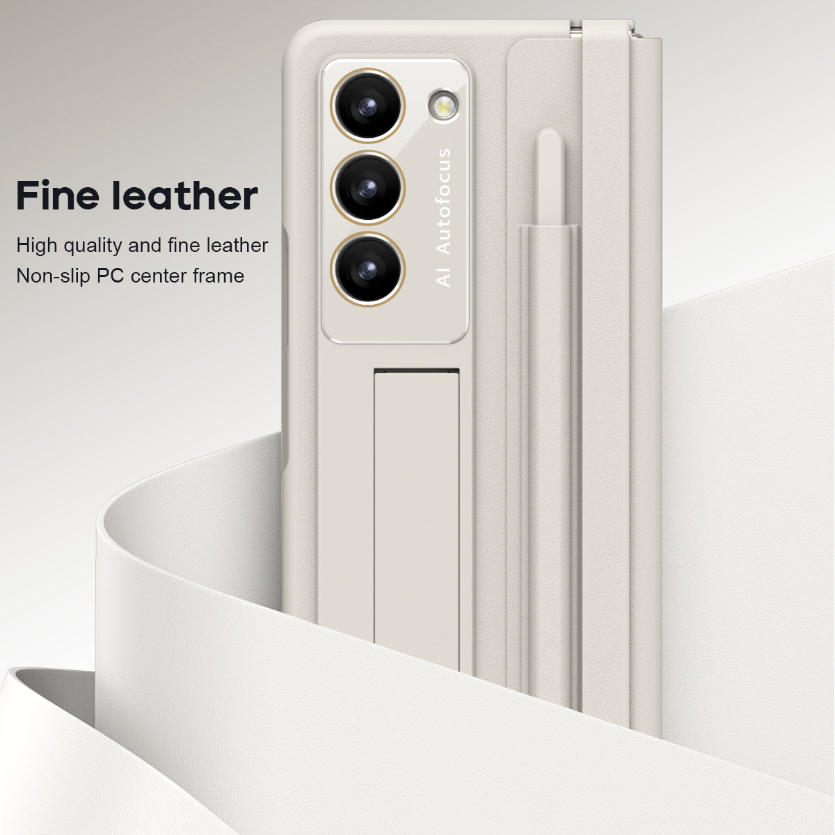 For Samsung Galaxy Z Fold6 5G Case Hinge Protection Leather Back Cover with Front Screen Film / Stylus - Milk White