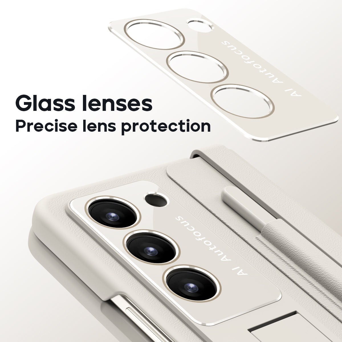 For Samsung Galaxy Z Fold6 5G Case Hinge Protection Leather Back Cover with Front Screen Film / Stylus - Milk White
