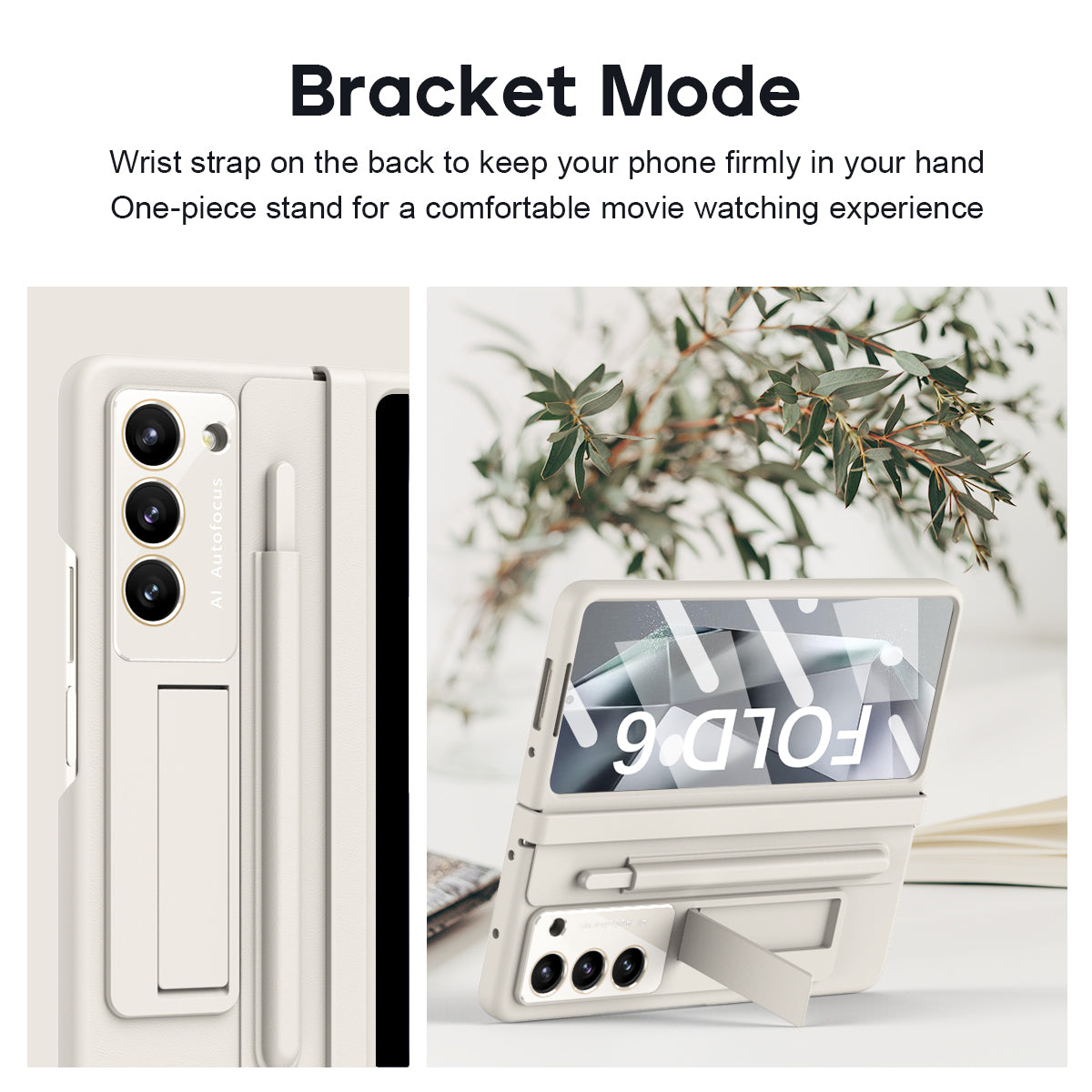 For Samsung Galaxy Z Fold6 5G Case Hinge Protection Leather Back Cover with Front Screen Film / Stylus - Milk White