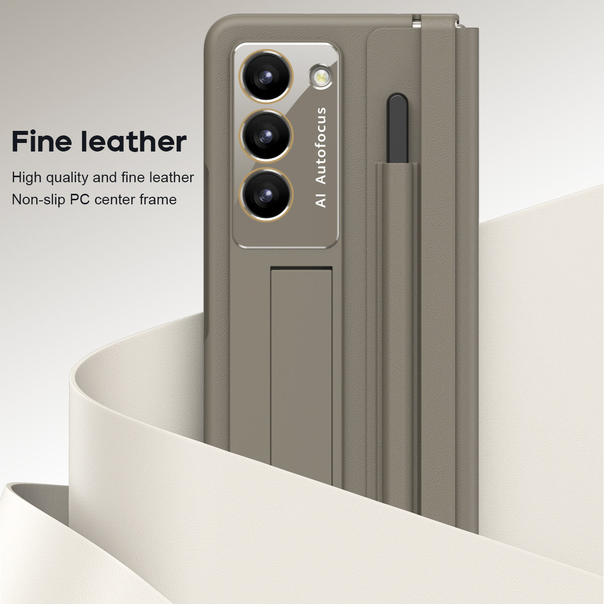 For Samsung Galaxy Z Fold6 5G Case Hinge Protection Leather Back Cover with Front Screen Film / Stylus - Light Coffee