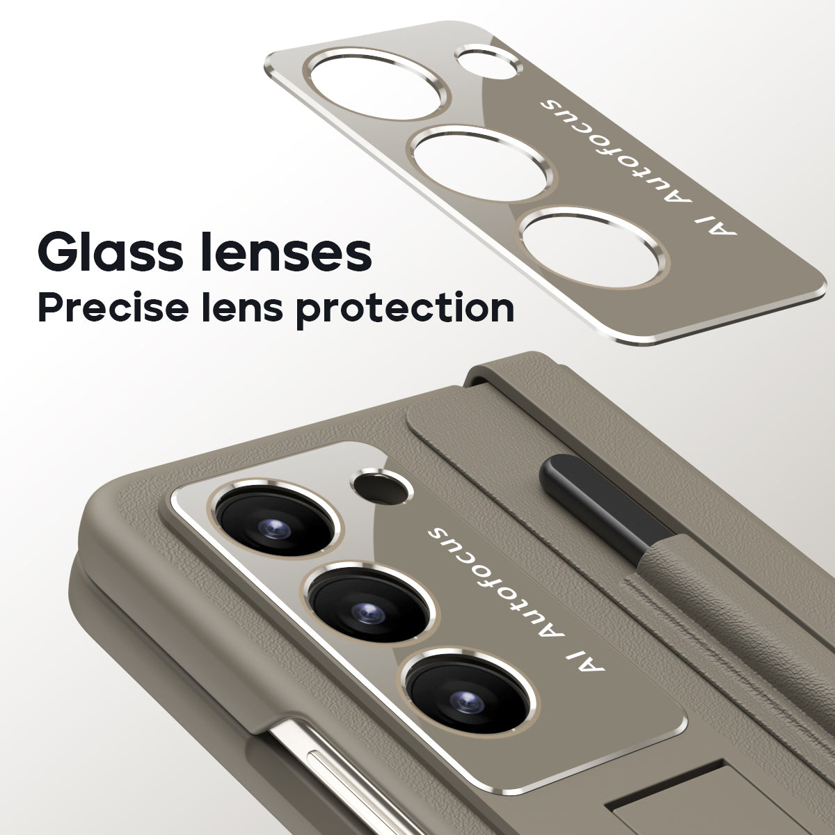 For Samsung Galaxy Z Fold6 5G Case Hinge Protection Leather Back Cover with Front Screen Film / Stylus - Light Coffee