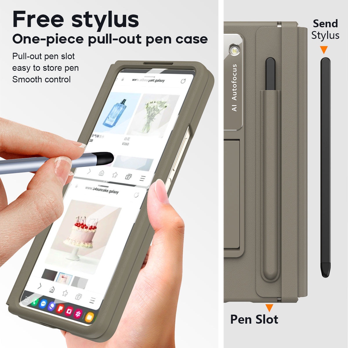 For Samsung Galaxy Z Fold6 5G Case Hinge Protection Leather Back Cover with Front Screen Film / Stylus - Light Coffee