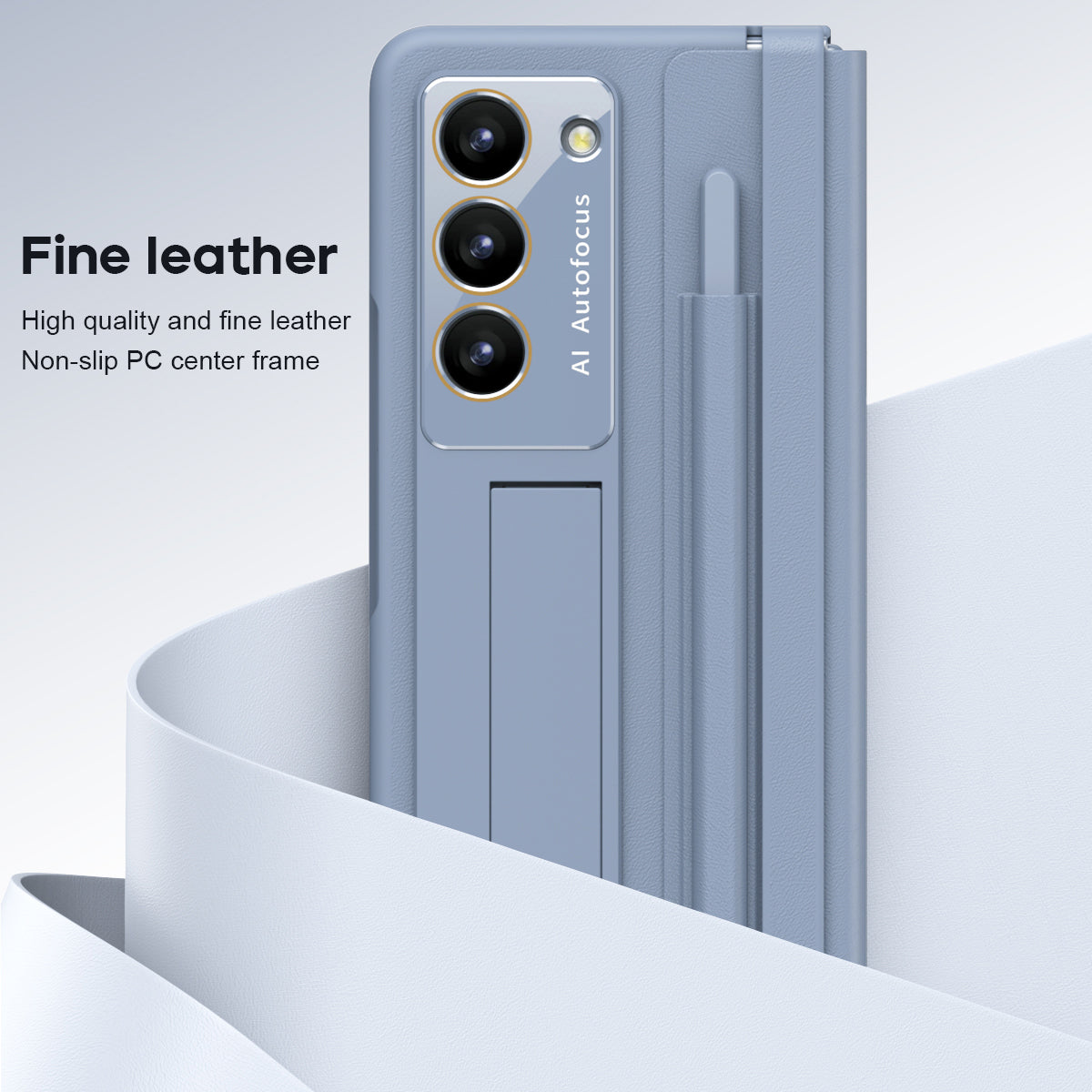 For Samsung Galaxy Z Fold6 5G Case Hinge Protection Leather Back Cover with Front Screen Film / Stylus - Baby Blue