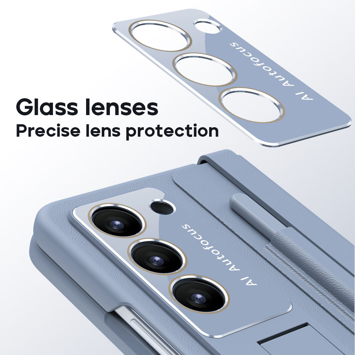 For Samsung Galaxy Z Fold6 5G Case Hinge Protection Leather Back Cover with Front Screen Film / Stylus - Baby Blue