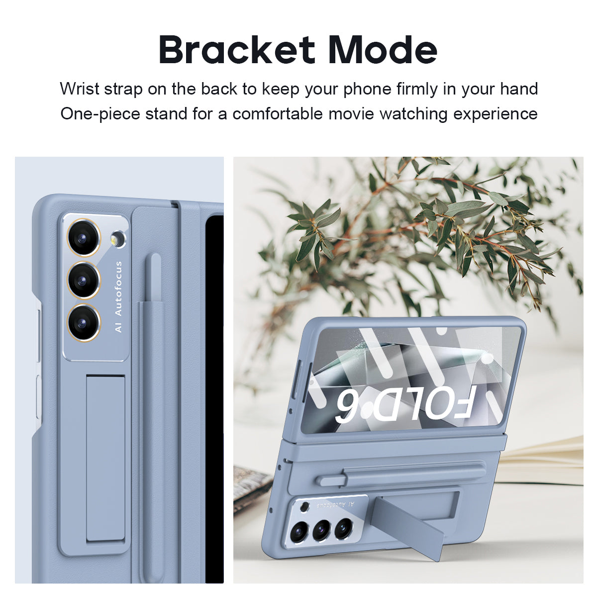 For Samsung Galaxy Z Fold6 5G Case Hinge Protection Leather Back Cover with Front Screen Film / Stylus - Baby Blue
