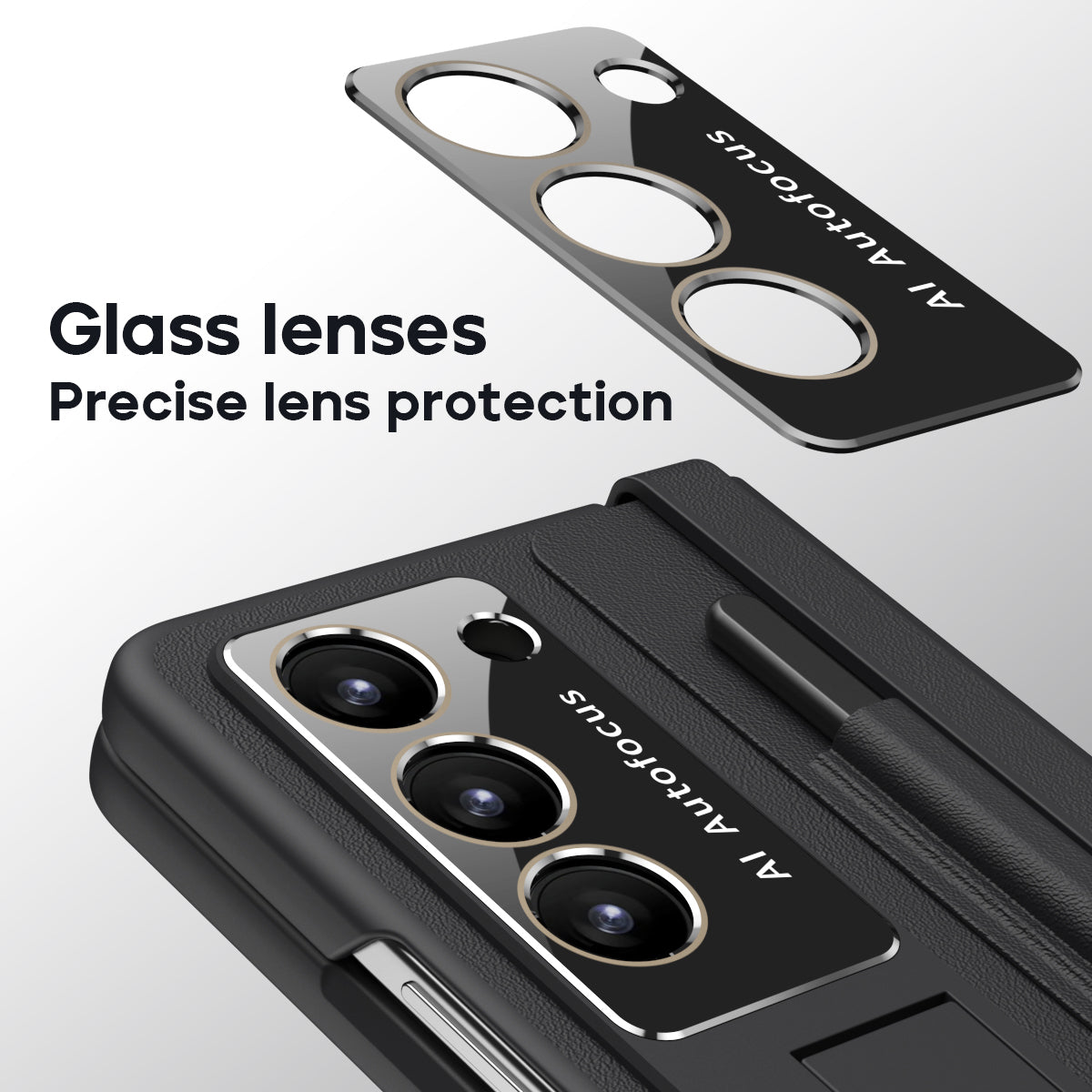 For Samsung Galaxy Z Fold6 5G Case Hinge Protection Leather Back Cover with Front Screen Film / Stylus - Black