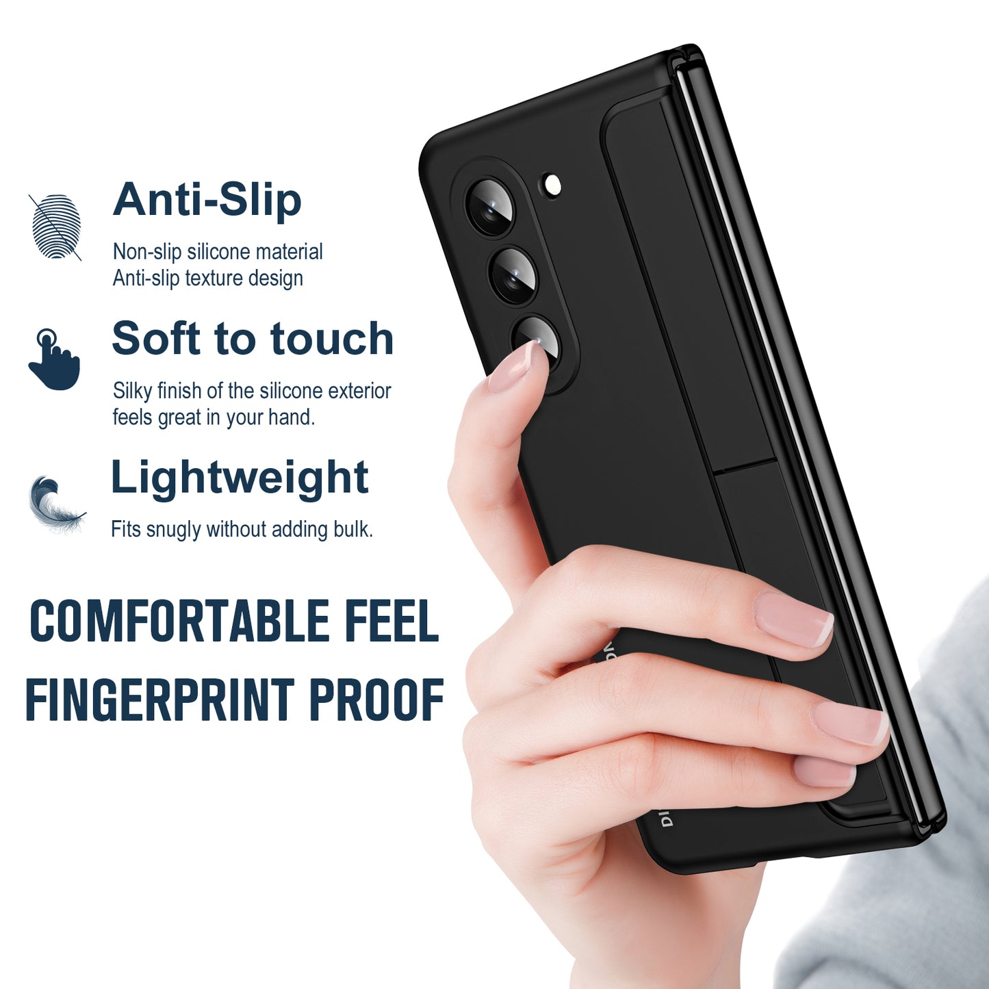 For Samsung Galaxy Z Fold6 5G Case Hidden Kickstand Hard PC Phone Cover with Screen Film / Stylus - Black