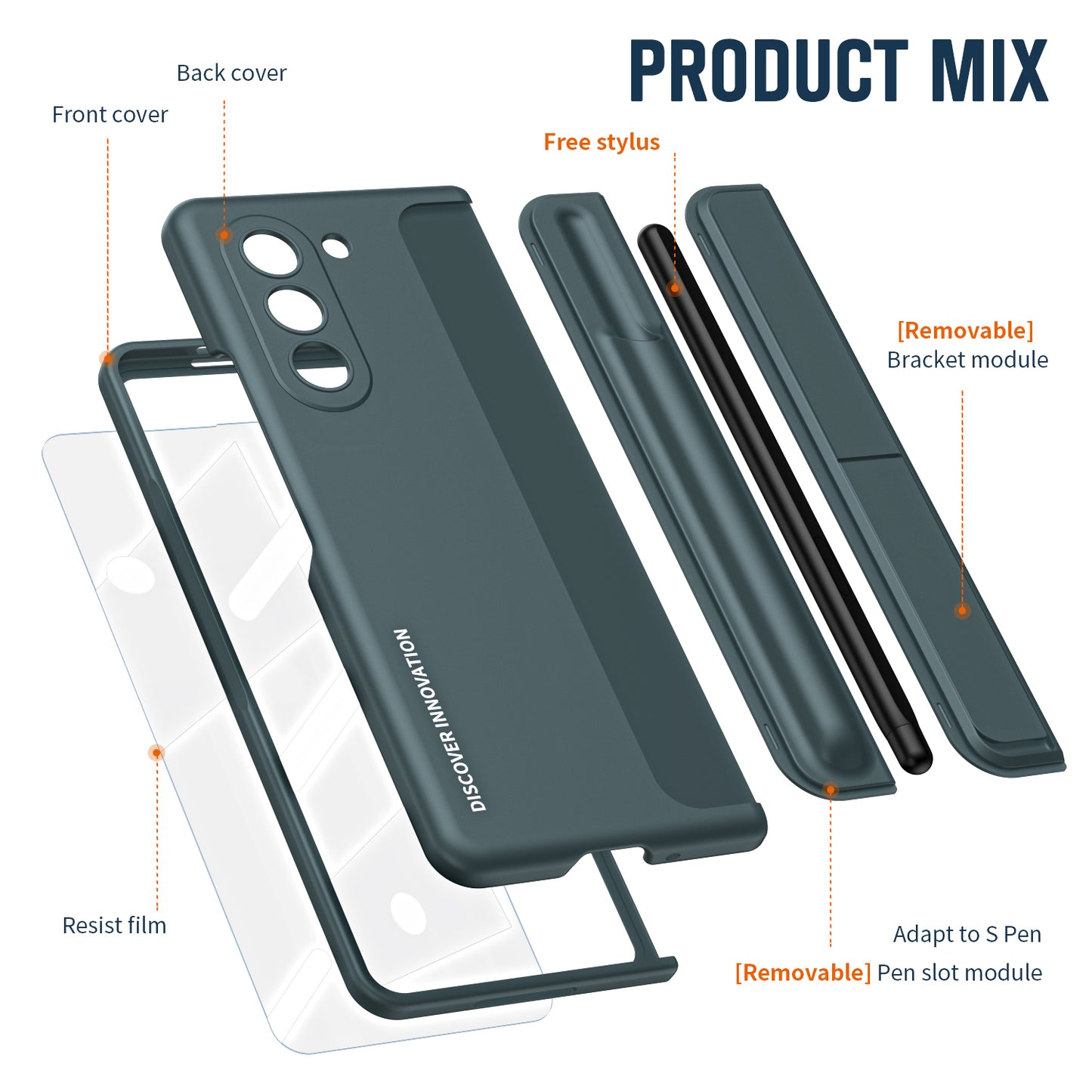 For Samsung Galaxy Z Fold6 5G Case Hidden Kickstand Hard PC Phone Cover with Screen Film / Stylus - Green