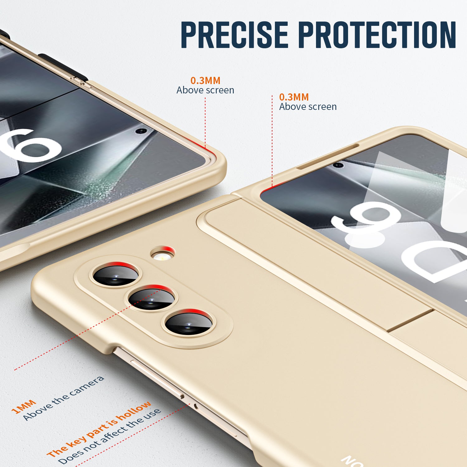 For Samsung Galaxy Z Fold6 5G Case Hidden Kickstand Hard PC Phone Cover with Screen Film / Stylus - Gold