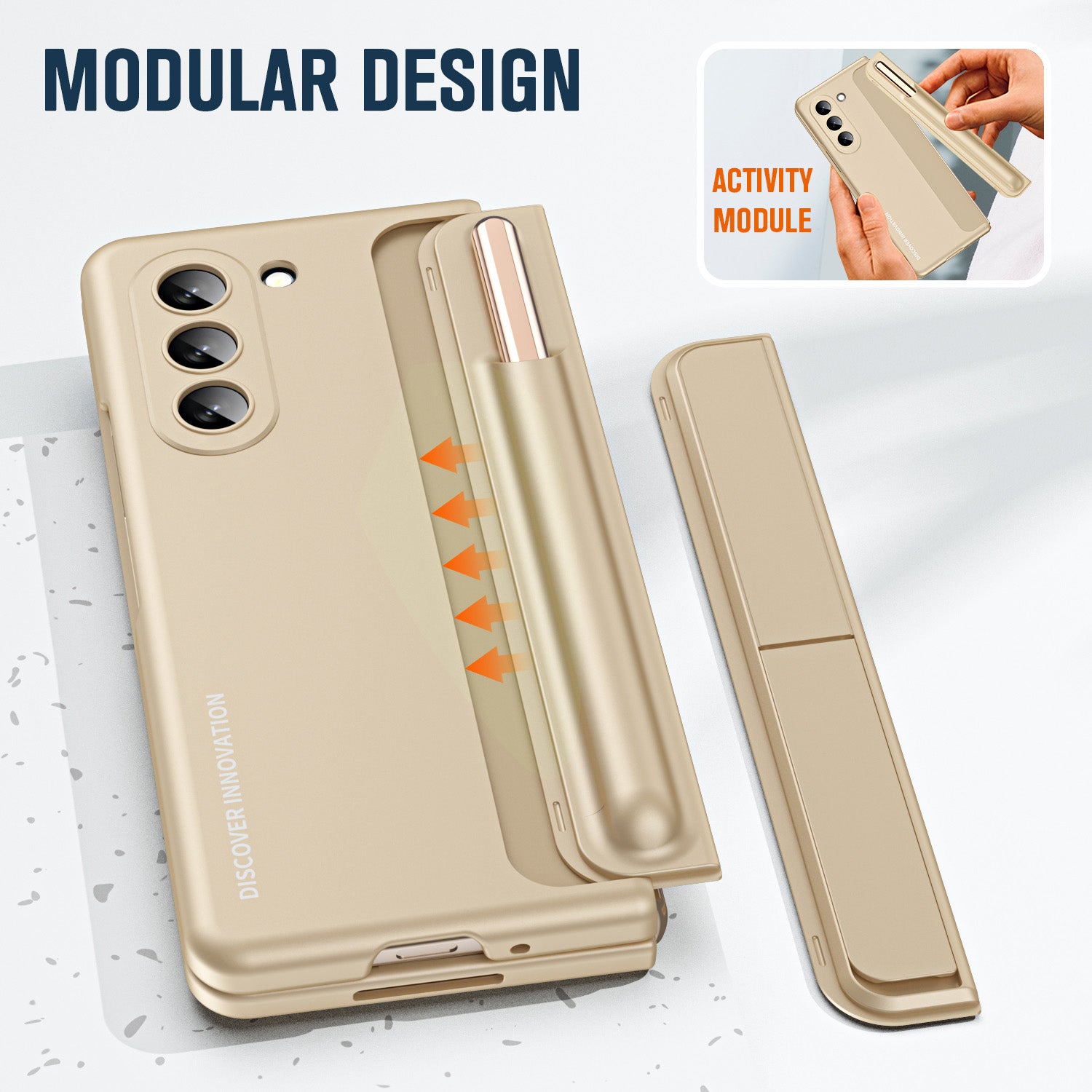 For Samsung Galaxy Z Fold6 5G Case Hidden Kickstand Hard PC Phone Cover with Screen Film / Stylus - Gold