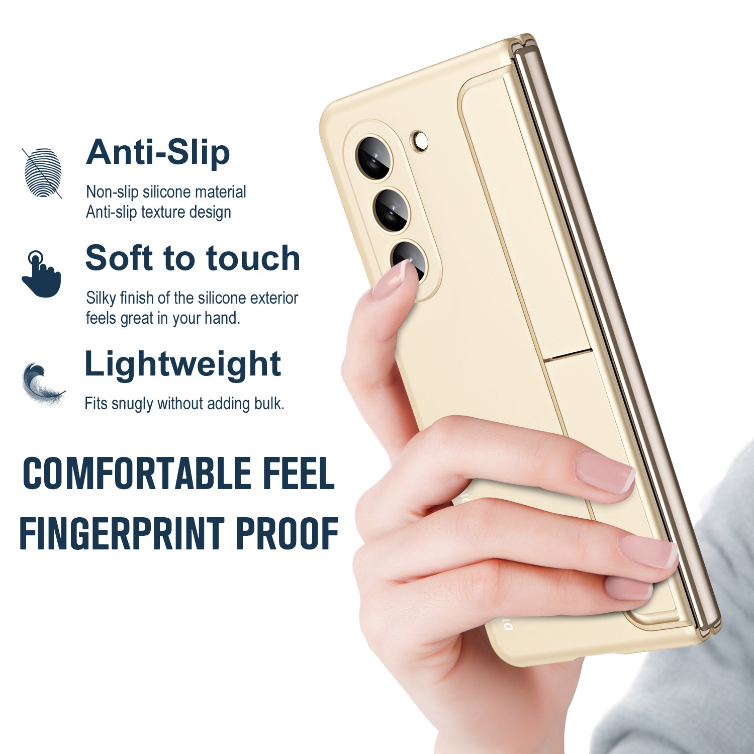 For Samsung Galaxy Z Fold6 5G Case Hidden Kickstand Hard PC Phone Cover with Screen Film / Stylus - Gold