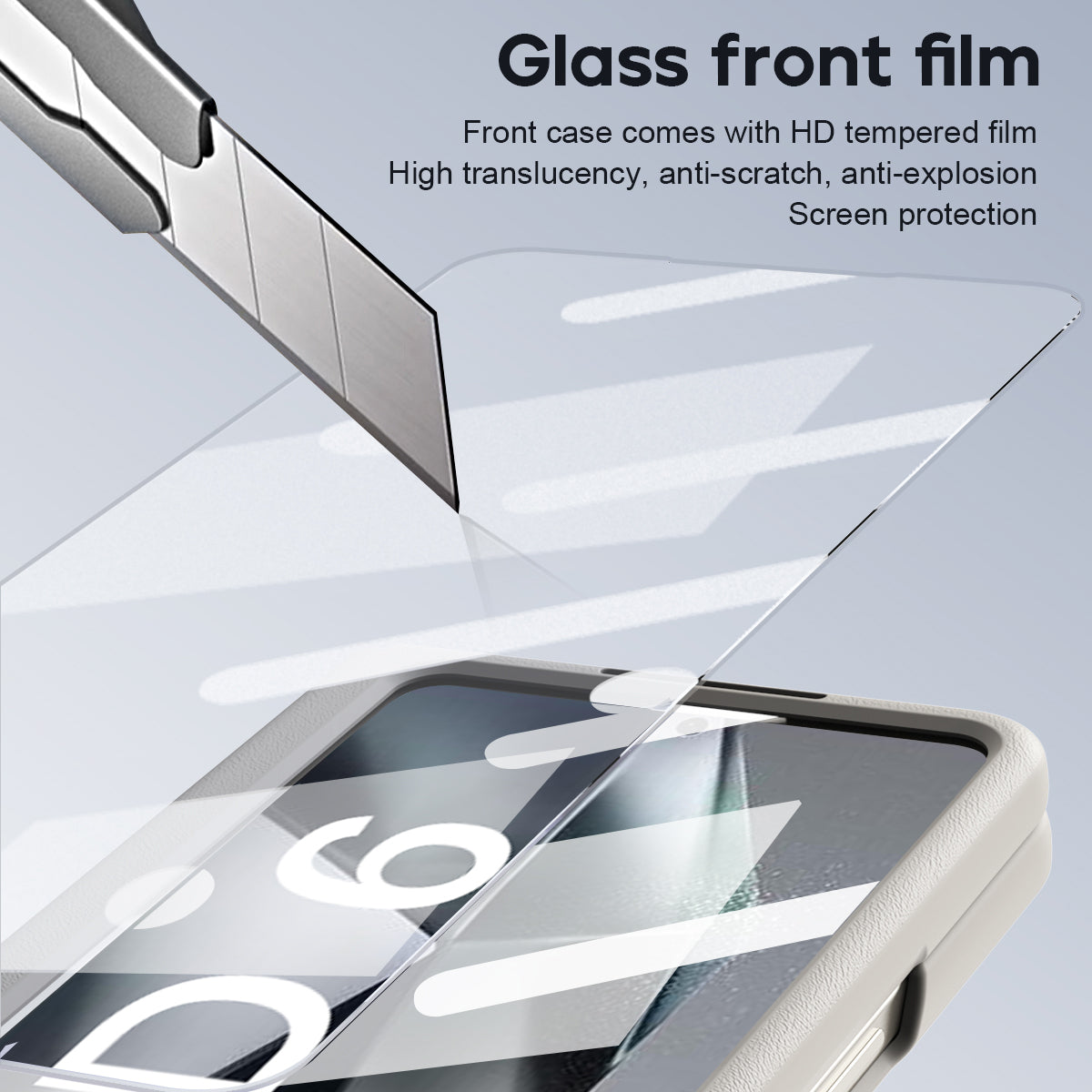 For Samsung Galaxy Z Fold6 5G Case Hinge Leather+PC Kickstand Phone Cover with Tempered Glass Film - Beige