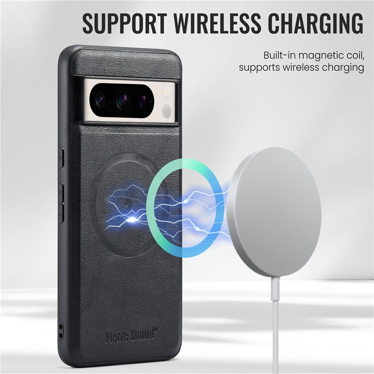 FIERRE SHANN 025 Style For Google Pixel 8 Pro Case PU+TPU Phone Cover with Detachable Card Holder Kickstand - Black