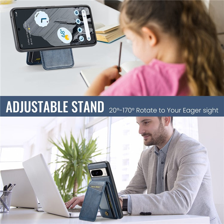 FIERRE SHANN 025 Style For Google Pixel 8 Pro Case PU+TPU Phone Cover with Detachable Card Holder Kickstand - Blue