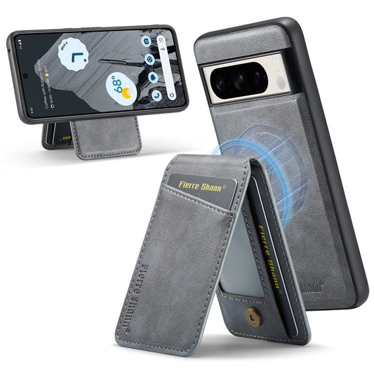 FIERRE SHANN 025 Style For Google Pixel 8 Pro Case PU+TPU Phone Cover with Detachable Card Holder Kickstand - Grey