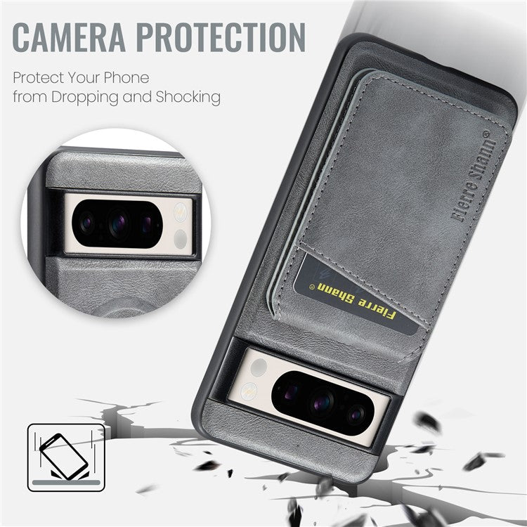 FIERRE SHANN 025 Style For Google Pixel 8 Pro Case PU+TPU Phone Cover with Detachable Card Holder Kickstand - Grey