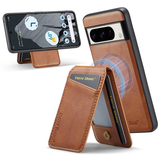 FIERRE SHANN 025 Style For Google Pixel 8 Pro Case PU+TPU Phone Cover with Detachable Card Holder Kickstand - Brown