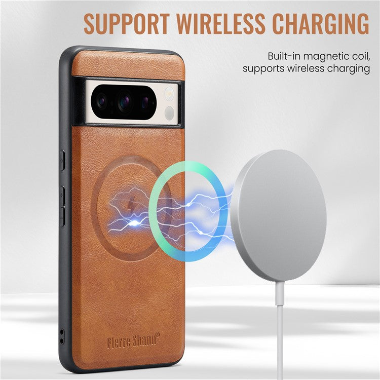 FIERRE SHANN 025 Style For Google Pixel 8 Pro Case PU+TPU Phone Cover with Detachable Card Holder Kickstand - Brown