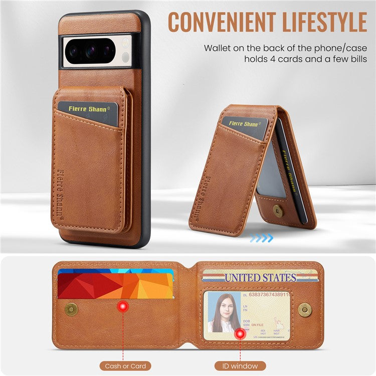 FIERRE SHANN 025 Style For Google Pixel 8 Pro Case PU+TPU Phone Cover with Detachable Card Holder Kickstand - Brown