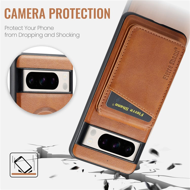 FIERRE SHANN 025 Style For Google Pixel 8 Pro Case PU+TPU Phone Cover with Detachable Card Holder Kickstand - Brown