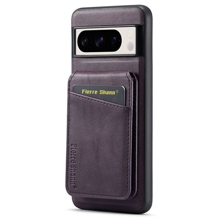 FIERRE SHANN 025 Style For Google Pixel 8 Pro Case PU+TPU Phone Cover with Detachable Card Holder Kickstand - Purple