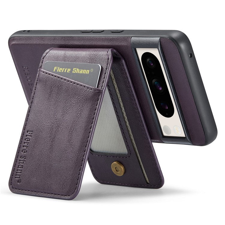 FIERRE SHANN 025 Style For Google Pixel 8 Pro Case PU+TPU Phone Cover with Detachable Card Holder Kickstand - Purple