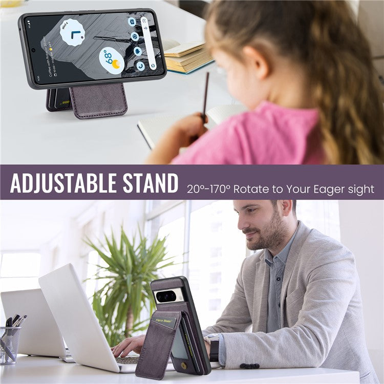 FIERRE SHANN 025 Style For Google Pixel 8 Pro Case PU+TPU Phone Cover with Detachable Card Holder Kickstand - Purple