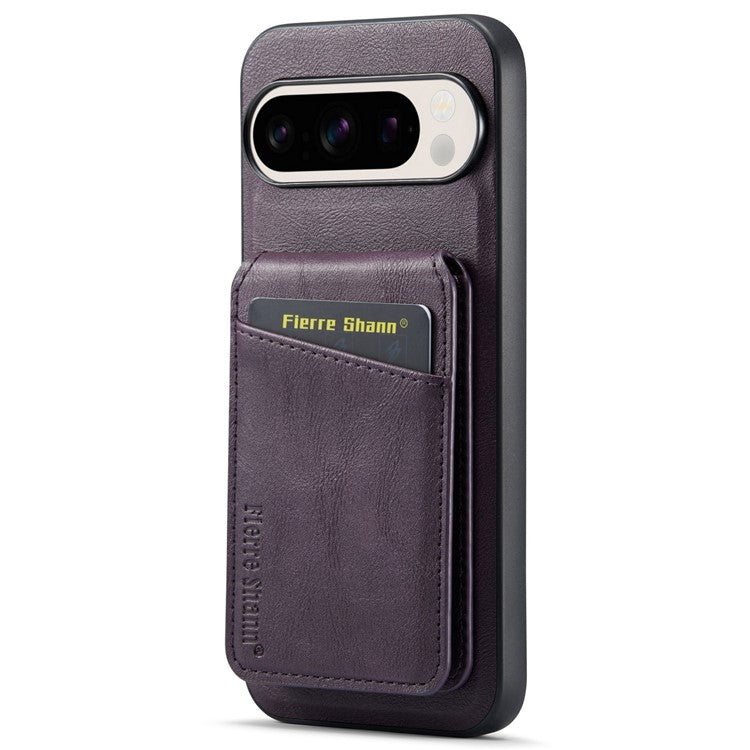 FIERRE SHANN 025 Style For Google Pixel 9 Pro / Pixel 9 Case Card Holder PU+TPU Kickstand Phone Cover - Purple