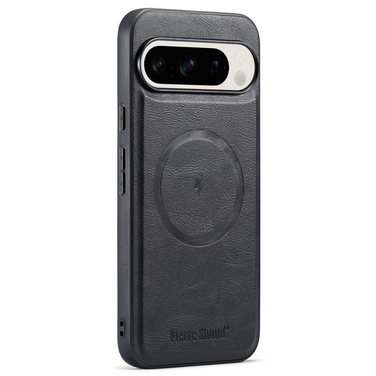 FIERRE SHANN 025 Style For Google Pixel 9 Pro / Pixel 9 Case Card Holder PU+TPU Kickstand Phone Cover - Black