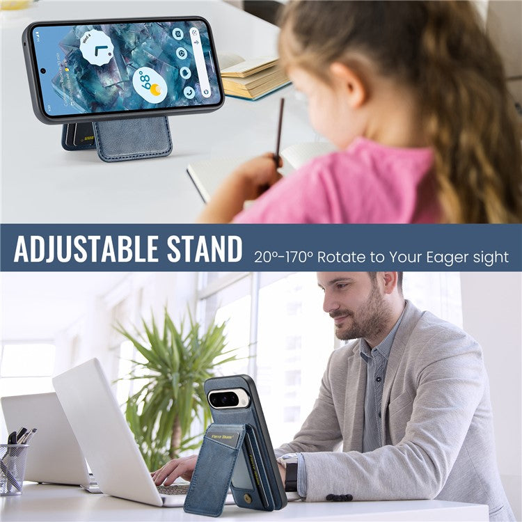 FIERRE SHANN 025 Style For Google Pixel 9 Pro / Pixel 9 Case Card Holder PU+TPU Kickstand Phone Cover - Blue