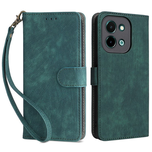 For vivo Y28 4G Case RFID Blocking Leather Phone Cover Horizontal Viewing Stand - Green