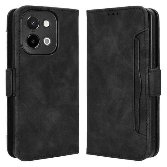 For vivo Y28 4G Leather Phone Cover Multiple Card Slots Folio Purse Shell - Black