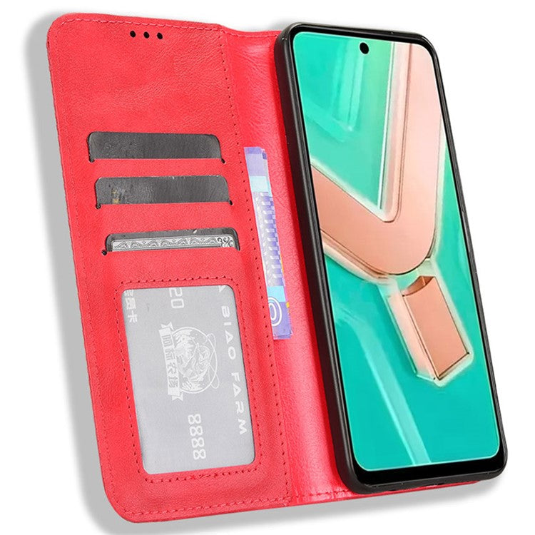 For vivo Y28 4G Case PU Leather Retro Magnetic Closing Drop-proof Phone Cover - Red