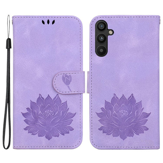 For Samsung Galaxy A54 5G Case Leather Flip Phone Cover Wallet Lotus Pattern - Purple