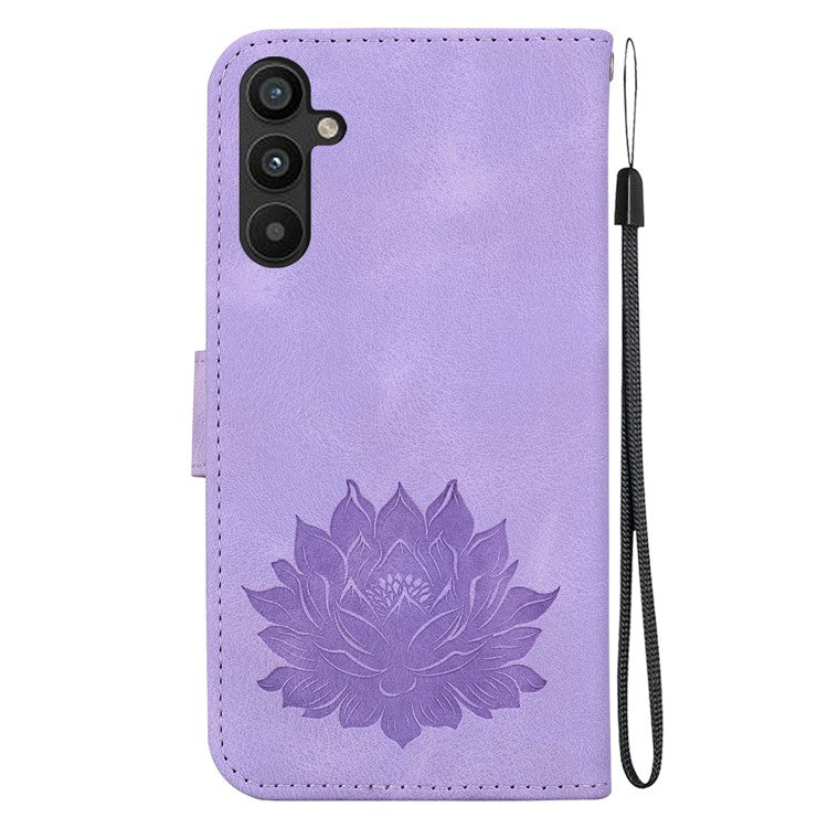 For Samsung Galaxy A54 5G Case Leather Flip Phone Cover Wallet Lotus Pattern - Purple
