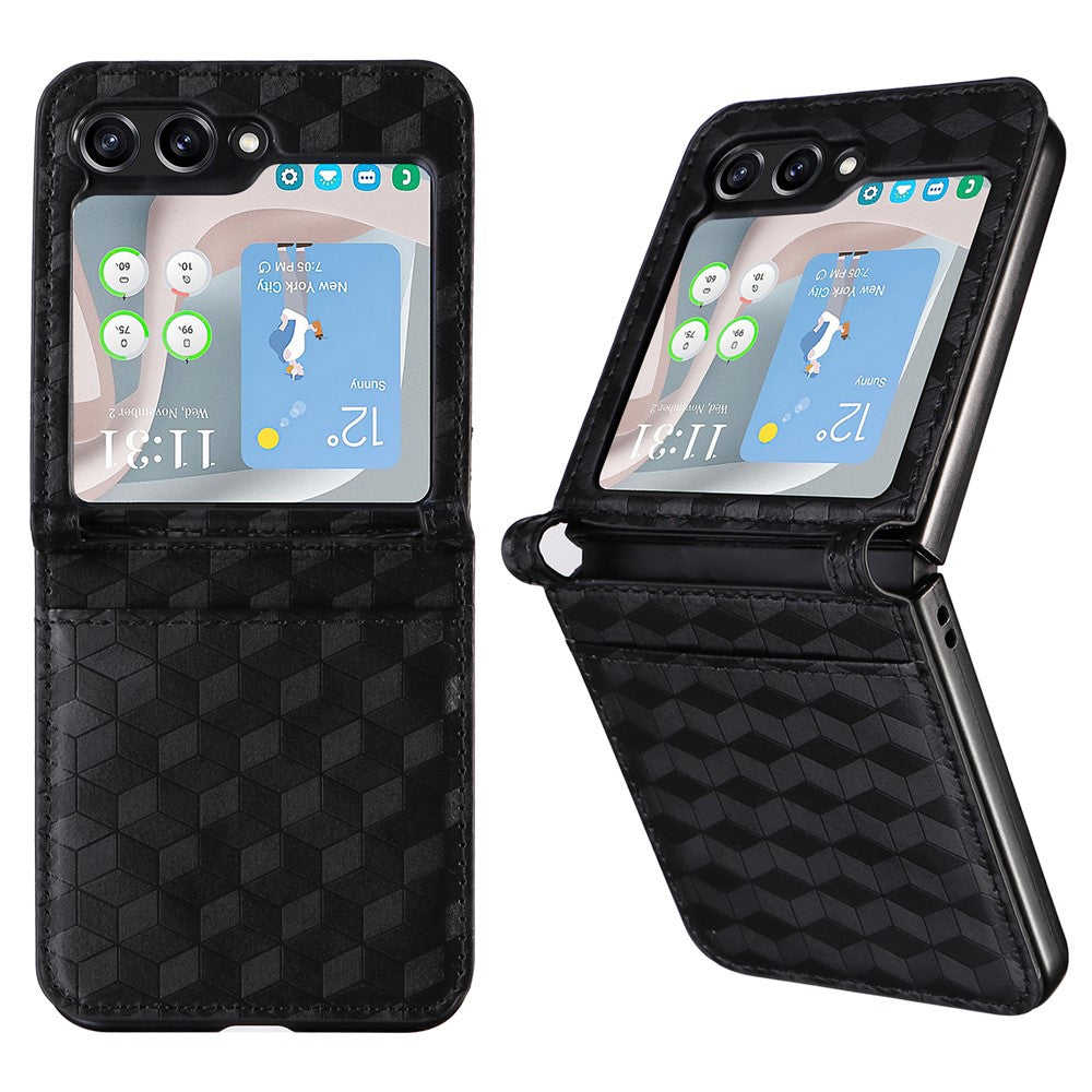 For Samsung Galaxy Z Flip7 FE 5G / Z Flip6 5G Case PU Leather + PC Phone Cover Rhombus Card Slot - Black