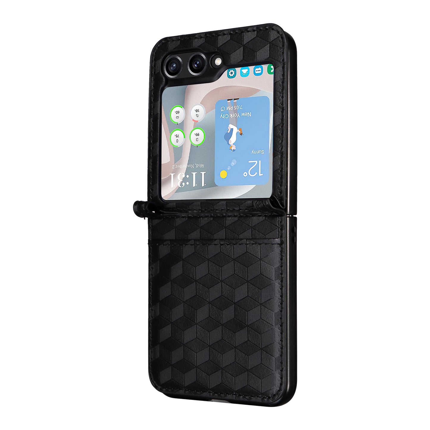 For Samsung Galaxy Z Flip6 5G Case PU Leather + PC Phone Cover Rhombus Card Slot - Black