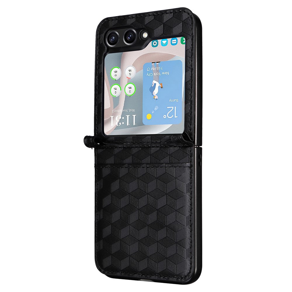 For Samsung Galaxy Z Flip7 FE 5G / Z Flip6 5G Case PU Leather + PC Phone Cover Rhombus Card Slot - Black
